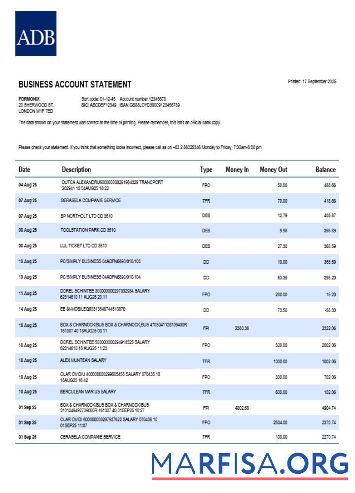 Printable ADB firm account statement Word and PDF template (1)